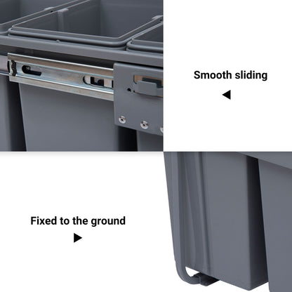 HOMCOM Kitchen Recycle Waste Bin Pull Out Soft Close Dustbin Recycling Cabinet Trash Can Grey (40L (1x20L+2x10L)) 