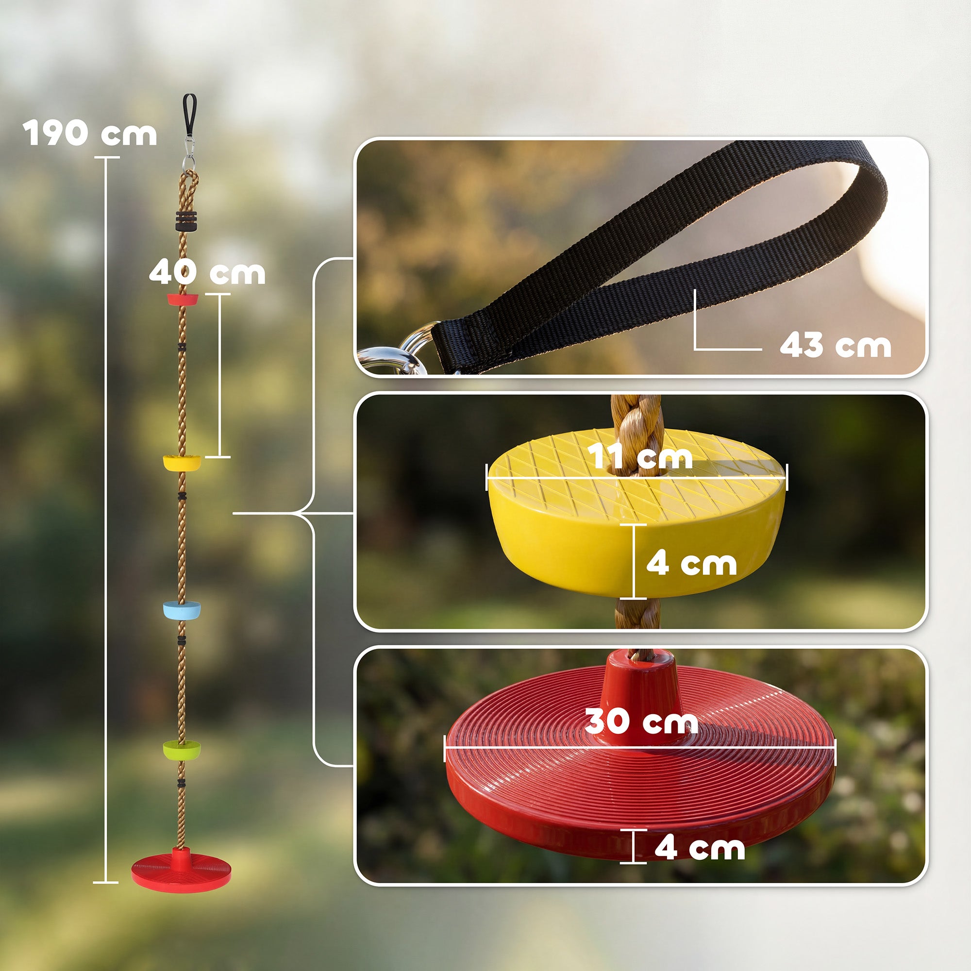 AIYAPLAY Climbing Rope, Kids Tree Swing Kit with Platforms and Disc Swings Seat, Obstacle Course Kids for Garden, Red 