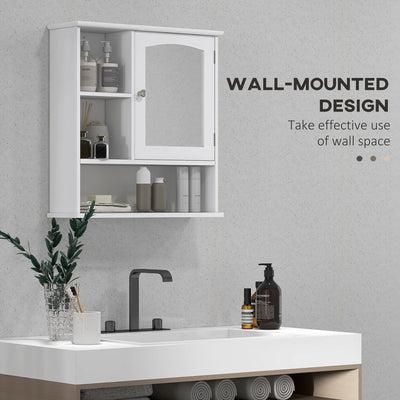 kleankin Bathroom Cabinet, Wall Mount Storage Organizer with Mirror, Adjustable Shelf for Bathroom, Kitchen, Bedroom, White 