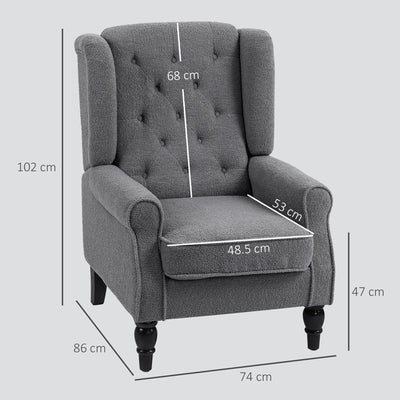 HOMCOM Teddy Fleece Retro Wingback Chair - Grey 