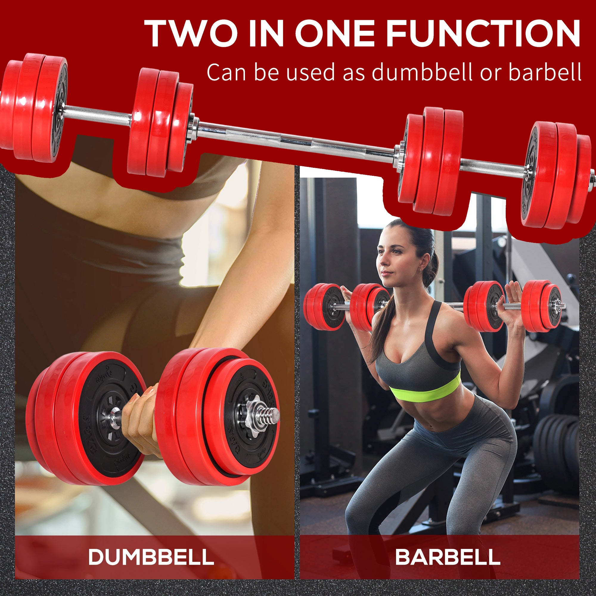 HOMCOM 30KGS 2-In-1 Dumbbell & Barbell Adjustable Set Strength Muscle Exercise Fitness Plate Bar Clamp Rod Home Gym Sports Area 