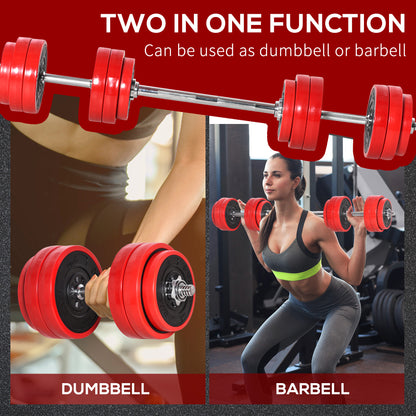 HOMCOM 30KGS 2-In-1 Dumbbell & Barbell Adjustable Set Strength Muscle Exercise Fitness Plate Bar Clamp Rod Home Gym Sports Area 