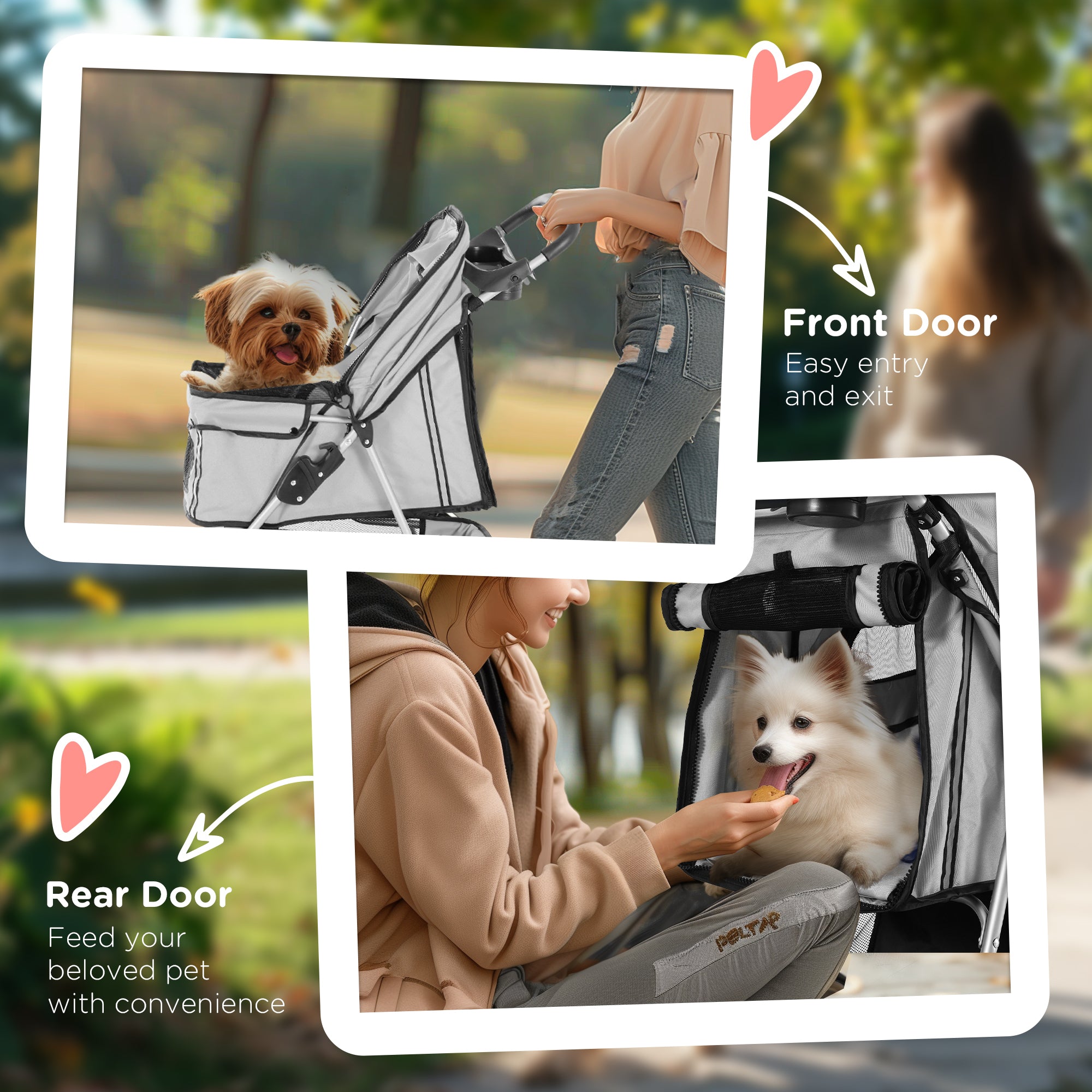 PawHut Dog Stroller, 3 Wheels Foldable Cat Dog Pram with Cup Holder, Storage Basket, Pet Stroller for Small Miniature Dogs, Grey 