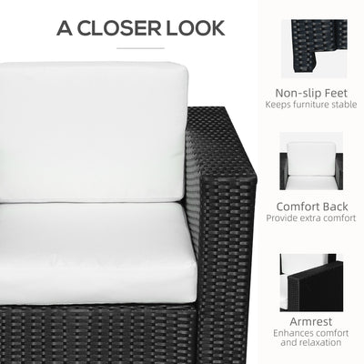 Outsunny Single Seater Rattan Chair Sofa with 10 cm Thick Padded Cushion, All-Weather PE Wicker Weave Garden Armchair with Armrests, Black 