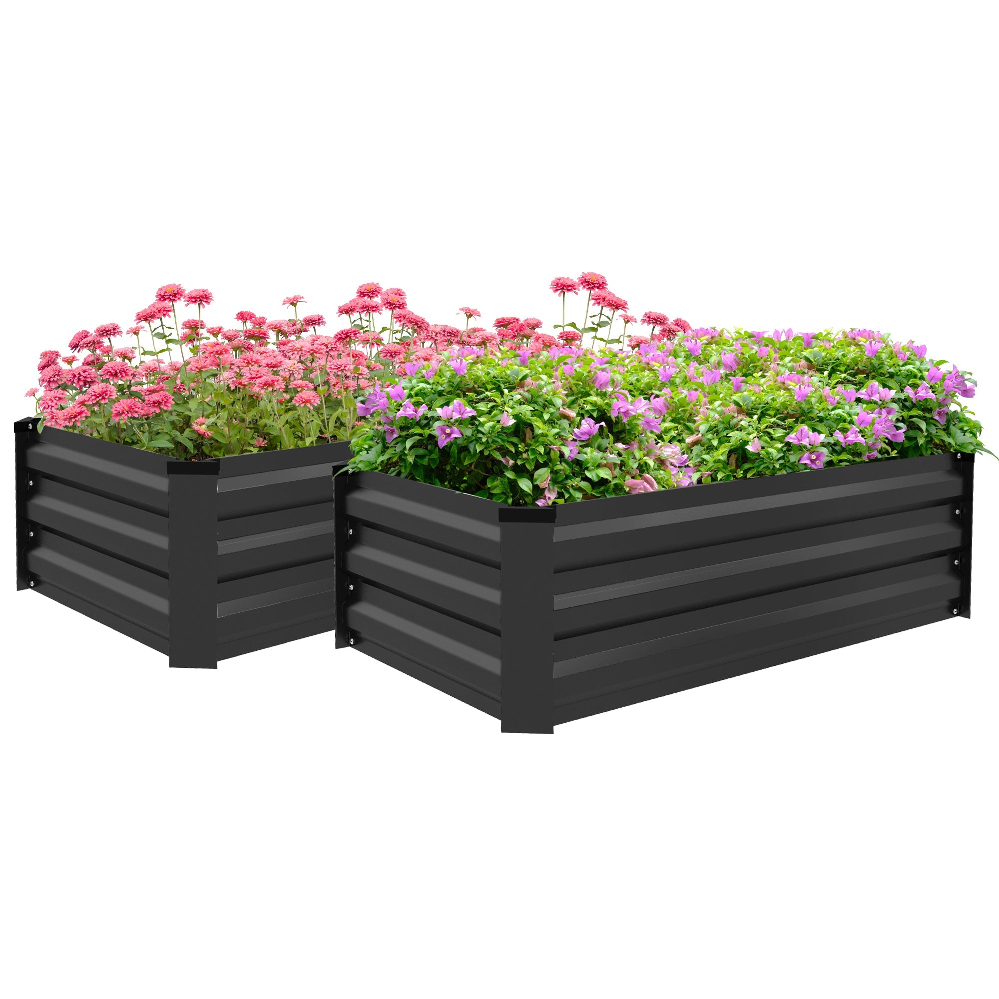 Outsunny Set of Two 60 x 100cm Galvanised Steel Planters, Grey 