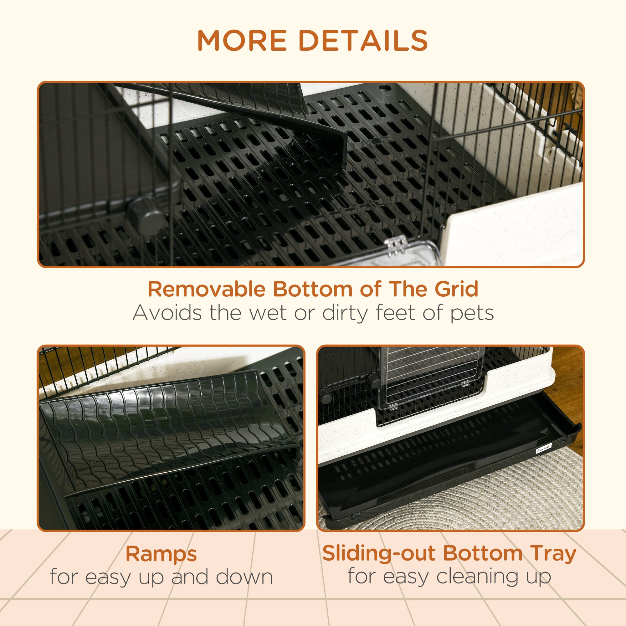 PawHut 2 Tier Rolling Small Animal Rabbit Cage Chinchillas Hutch Pet Play House with Platform Ramp Removable Tray 80 x 52.7 x 66 cm 