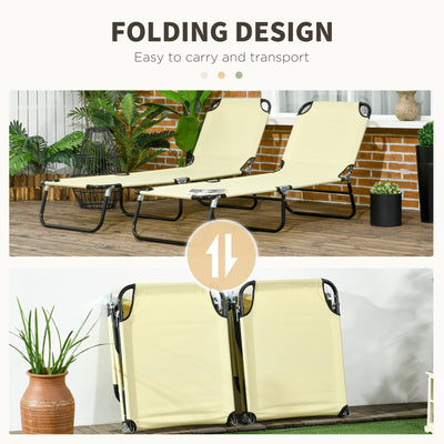 Outsunny Set of Two Metal Frame Folding Sun Loungers - Beige 