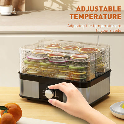HOMCOM 5 Tier Food Dehydrator, 245W Stainless Steel Food Dryer Machine with Adjustable Temperature for Drying Fruit, Meat, Vegetable, Jerky and Pet Treat, Black 