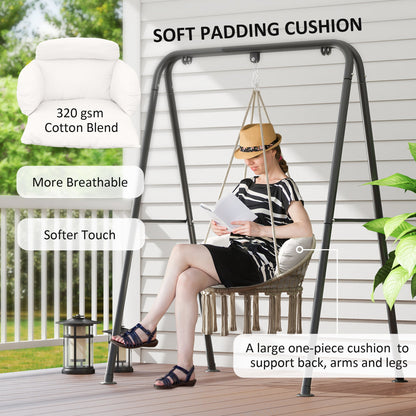 Outsunny Hanging Chair Outdoor Hammock Chair with Soft Cushion, Cotton Rope Boho Style Swing Chair, Hanging Garden Swing Seat for Indoor Outdoor, Cream White 