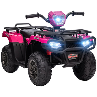 HOMCOM 12V Kids Quad Bike with Forward, Reverse Functions, Ride-On ATV w/ Music, LED, Headlights, for Ages 3-5 Years - Pink 