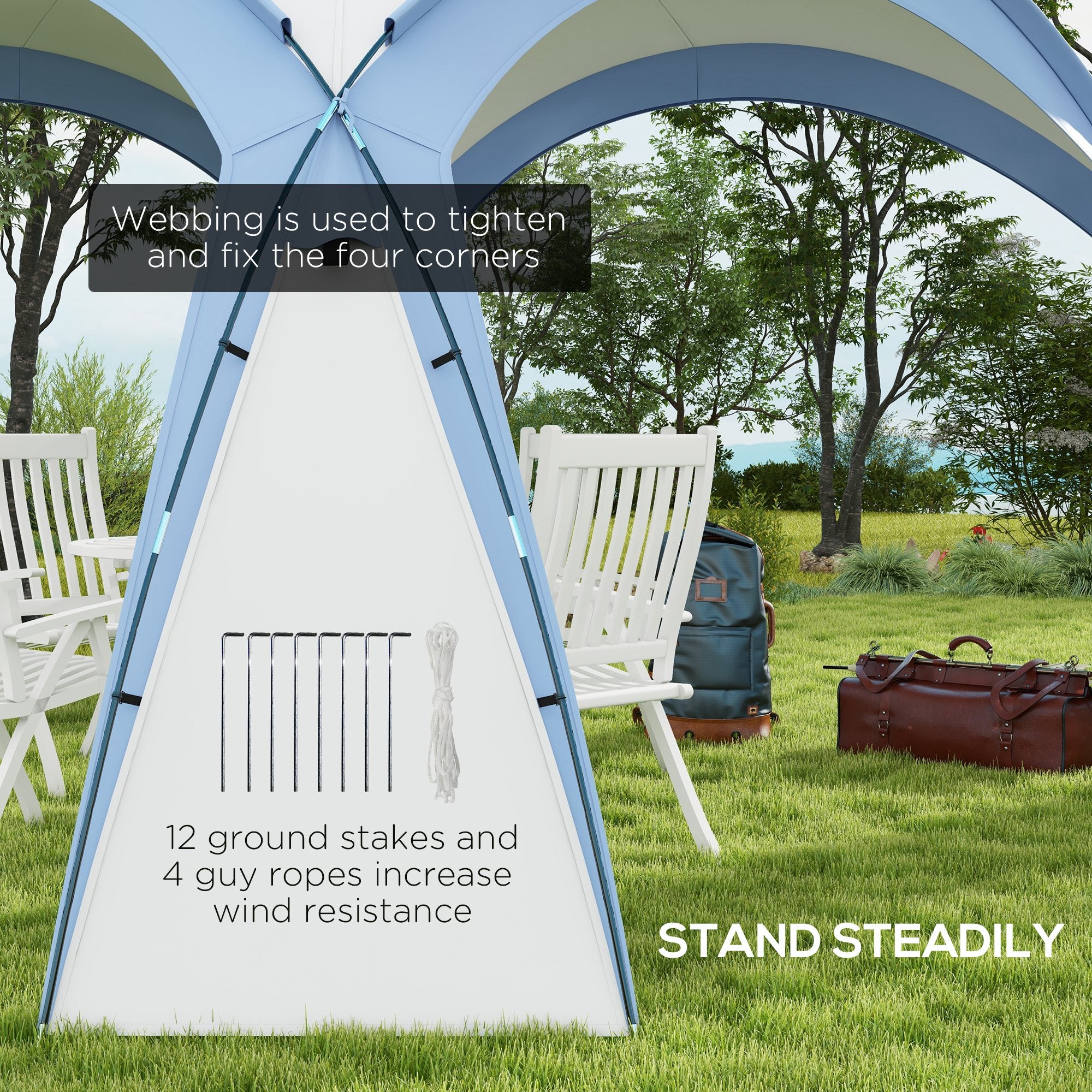 Outsunny 3.5 x 3.5M Camping Gazebo, Outdoor Event Shelter Dome Tent Garden Sun Shelter Patio Spire Arc Pavilion Camp Sun Shade, Light Blue 