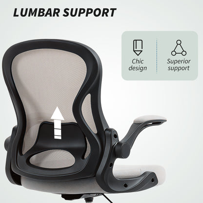 Vinsetto Adjustable Mesh Standing Desk Chair with Flip-up Armrests Lumbar Support Armrests Adjustable Footrest Ring Grey