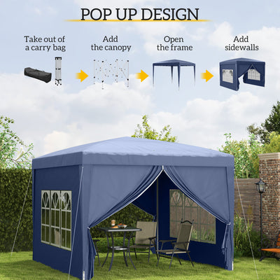Outsunny 3 x 3(m) Pop Up Gazebo, Water and UV Resistant Party Tent Camping Canopy Marquee with Carry Bag, Blue 