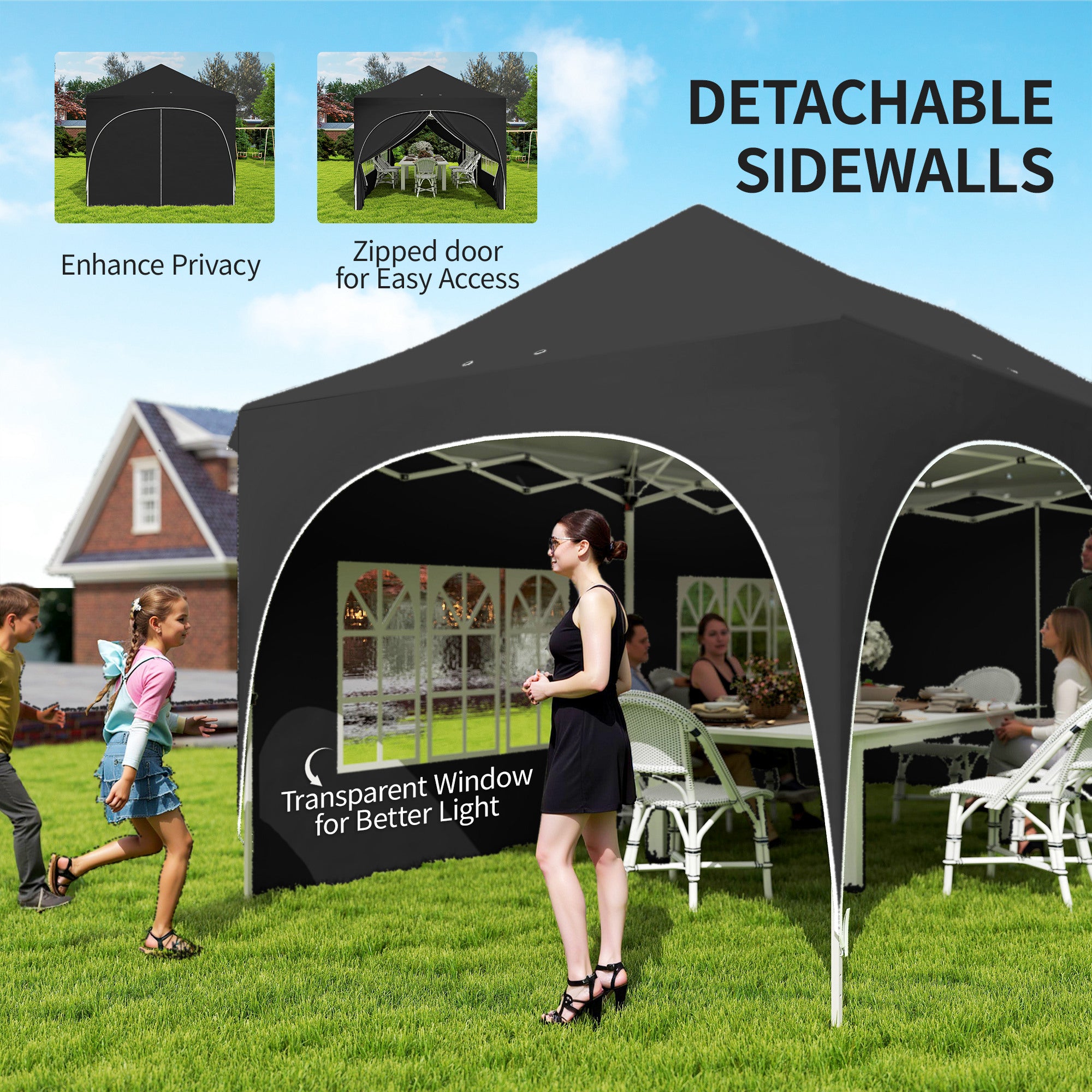 Outsunny 3 x 6m Pop Up Gazebo Shelter with Sides, 6 Sandbags, Peak Top Garden Party Tent Marquee with Carry Bag, Black 