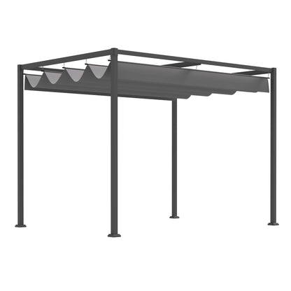Outsunny 3 x 2m Metal Outdoor Pergola with Retractable Roof, Outdoor Gazebo Canopy Shelter with Drainage Holes for Garden, Patio, Lawn, Grey 