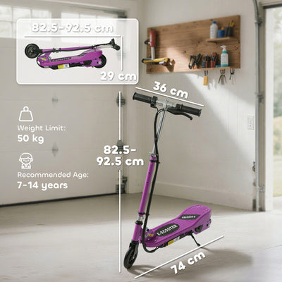 HOMCOM Foldable Electric Kids Scooter, Ride-on for Ages 7-14 Years, Purple 