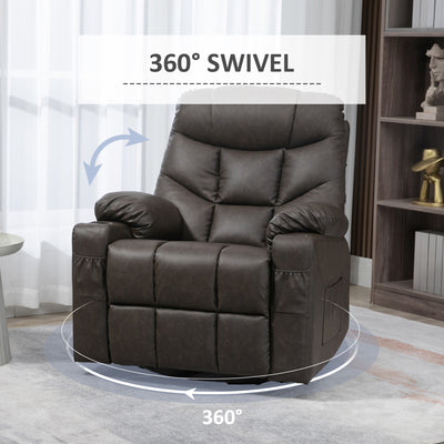 HOMCOM Manual Reclining Chair, Recliner Armchair with Faux Leather, Footrest, Cup Holders, 86x93x102cm, Brown 