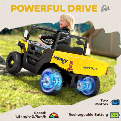 AIYAPLAY Kids Ride on Car, 12V Electric Kids UTV with Electric Dump Bed, 4-Wheel Suspension for 3-8 Years, Yellow 