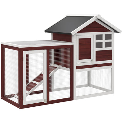 PawHut Rabbit Hutch Outdoor Wooden Guinea Pig Hutch Rabbit Run Bunny Cage Small Animal House Pull-Out Tray, Brown, 122 x 62.6 x 92 cm 