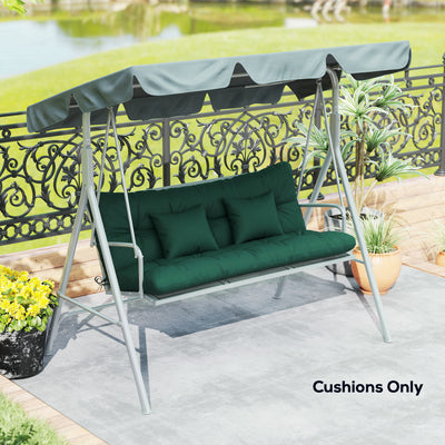 Outsunny Outdoor Seat Cushions Back Cushion with 2 Pillows, Water Repellent Seat Pads for 3-Seater Chair, Green 