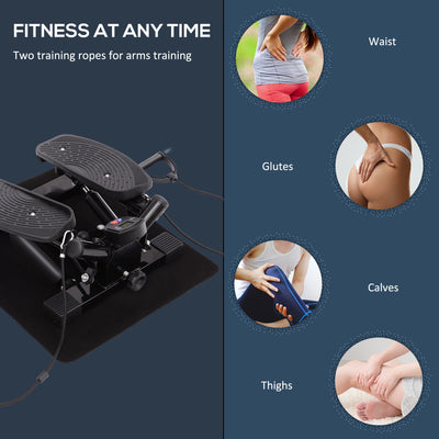 HOMCOM Portable Mini Stepper, Exercise Fitness Machine for Legs Arms Thigh Toner Toning Machine, Stair Steps Workout Training Fitness, w/ Resistance Bands and Floor Mat, Black 