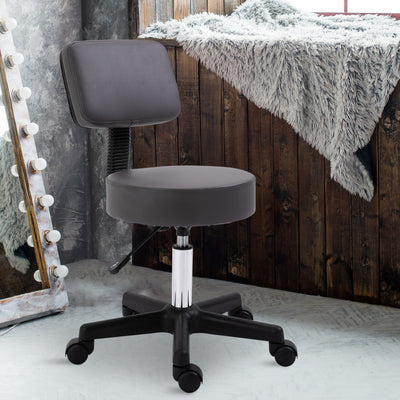 HOMCOM Beautician's Swivel Salon Chair w/ Padded Seat Back 5 Wheels Adjustable Height Salon Hairdressers Tattoo Spa Rolling Cushion Professional 35cm Grey 