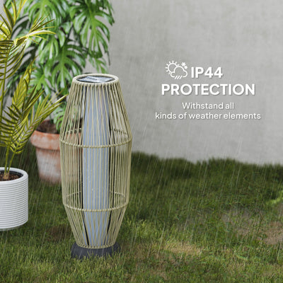 Outsunny Garden Rattan Lamp, 72 cm Tall Solar Rattan Floor Lamp, Solar Garden Light with Auto On/Off LED, IP44 for Outdoor, Porch, Pathway, Terrace, Grey 