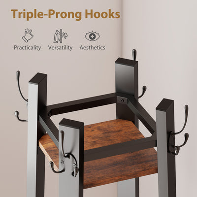 HOMCOM Industrial-Style Four Shelf Coat Stand - Brown/Black 