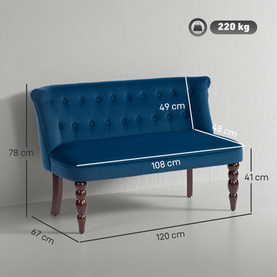 HOMCOM Velvet 2 Seater Sofa, Button Tufted Wingback Loveseat with Rubber Wood Legs for Living Room, Bedroom, Dark Blue 
