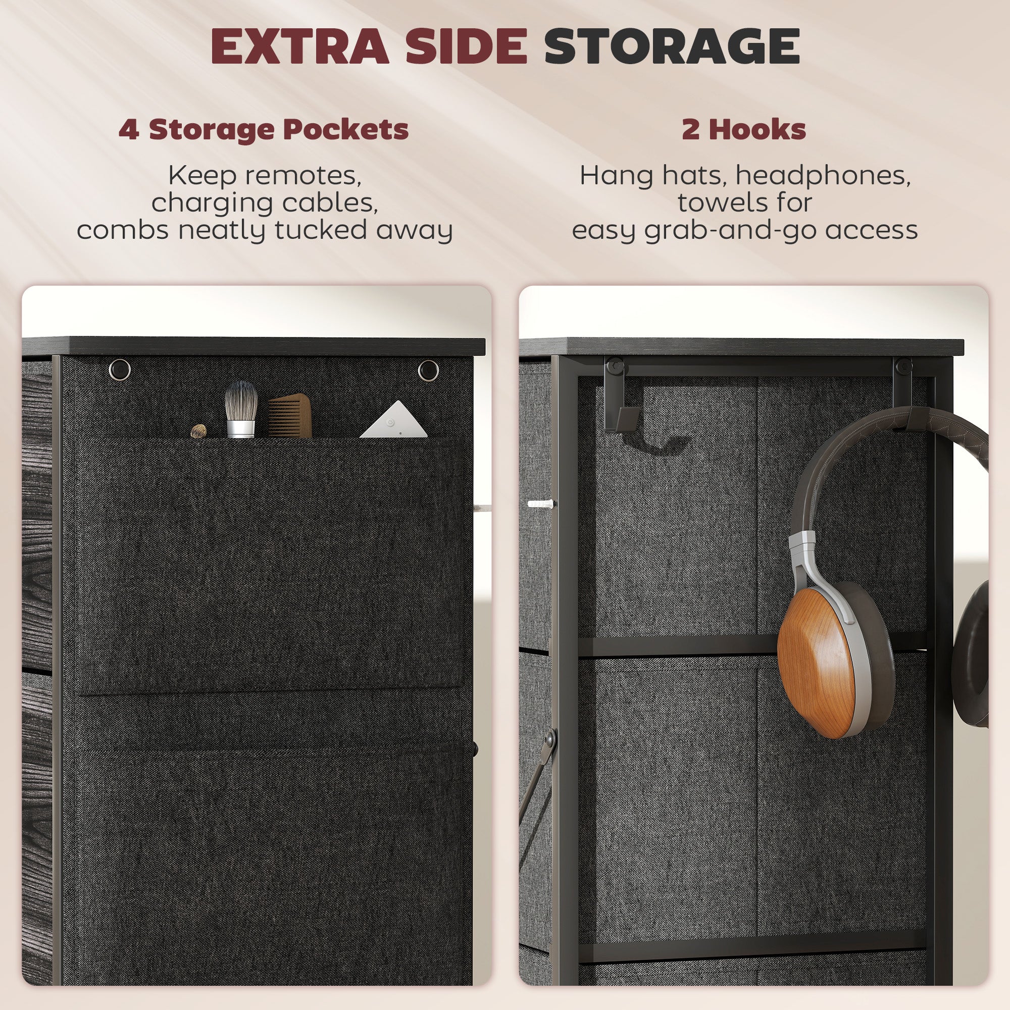 HOMCOM Chest of Four Fabric Drawers - Black