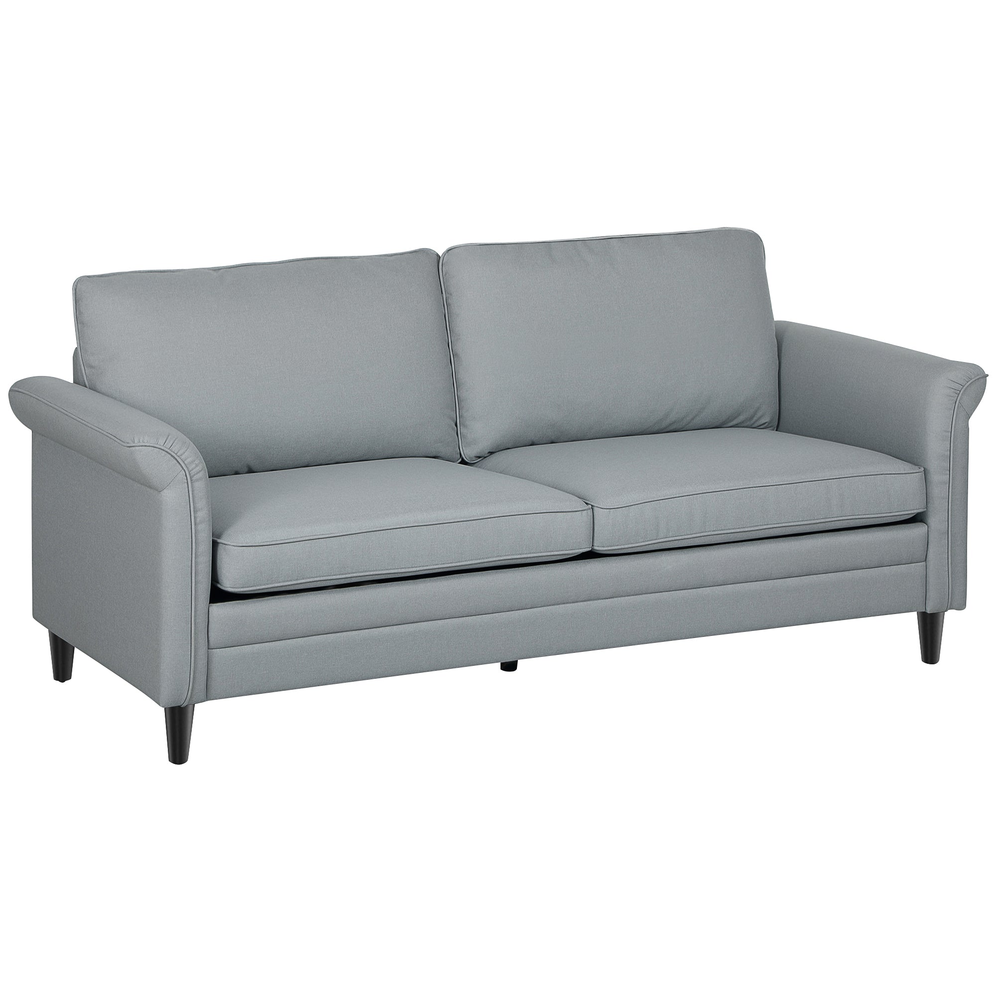 HOMCOM 3 Seater Sofa, Modern Fabric Sofa Couch with Spring Cushion, Rubber Wood Legs, 191cm Upholstered Settee for Living Room, Bedroom, Home Office, Guest Room, Grey 