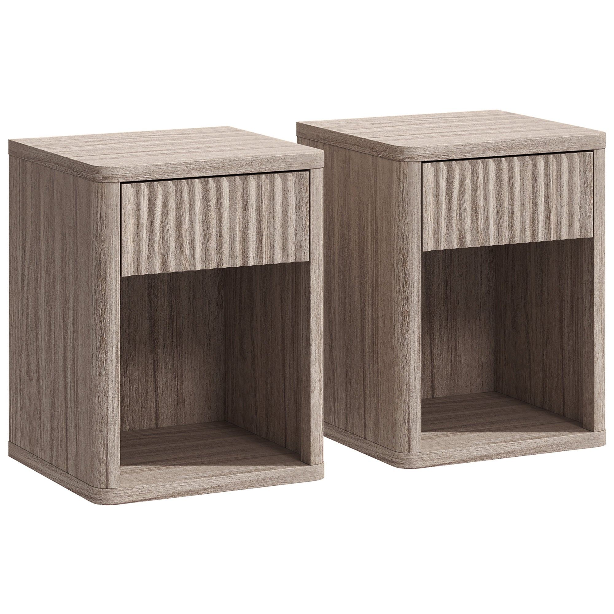 HOMCOM Modern Bedside Table Set of 2, Bedside Cabinet with Drawer and Open Shelf, Side End Table, Nightstand for Bedroom, Oak 