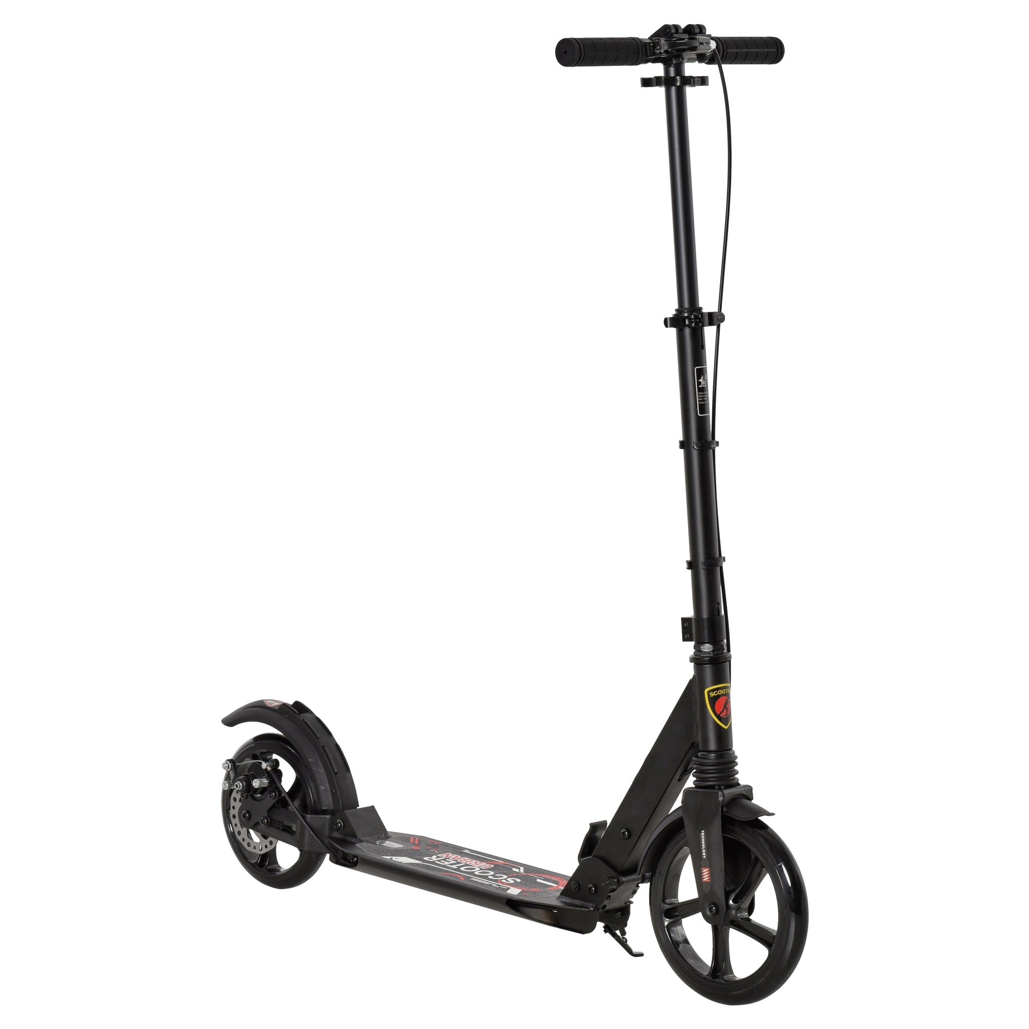 HOMCOM Kick Scooter, Folding 2 Wheel Scooter for 14+ Teens Adults, with Dual Brake System, Dual Suspension, 230mm Big Wheels, 3 Adjustable Handlebar, up to 100KG, Black 