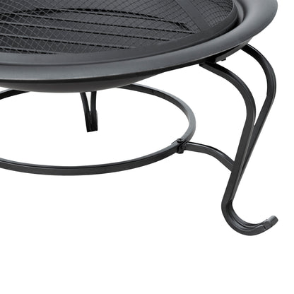 Outsunny Metal Firepit Bowl Outdoor Round Fire Pit w/ Lid, Log Grate, Poker for Backyard, Camping, BBQ, Bonfire, Wood Burning Stove, 56 x 56 x 45cm, Black 
