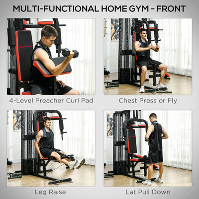 SPORTNOW Multi Gym Workout Station, Weight Machine with 65kg Weight Stack, Sit Up Bench, Push Up Stand, Dip Station 