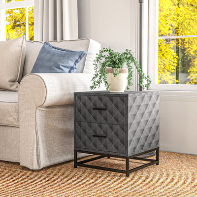 HOMCOM Bedside Tables Set of 2, Modern Bedside Table Nightstand with 2 Drawers, Bedside Cabinet Sofa Side Table with Storage, Steel Legs for Bedroom, Living Room, Grey 