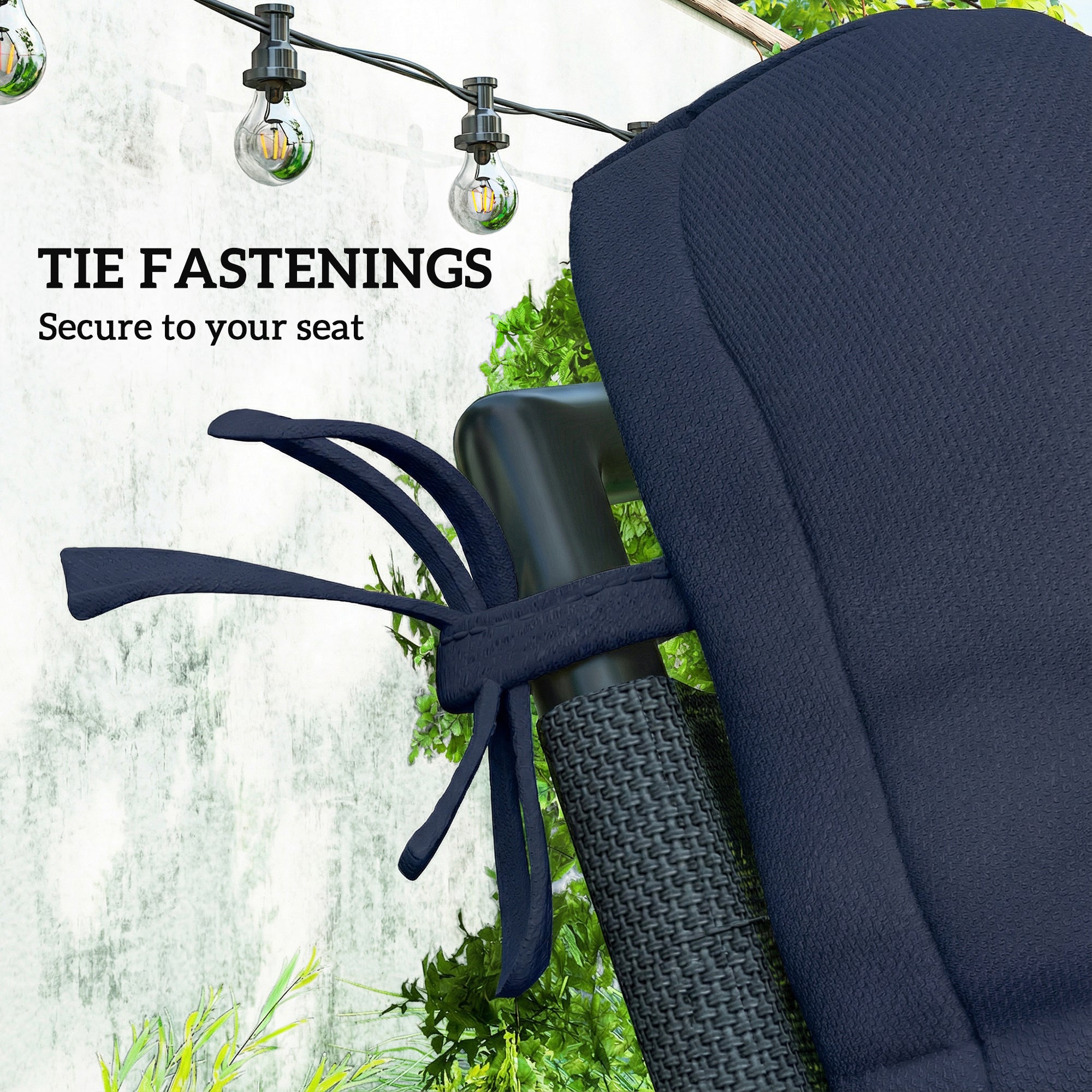 Outsunny 2-Piece Seat Cushion Replacement with Backrest, Garden Patio Chair Cushions Set with Ties, Dark Blue 