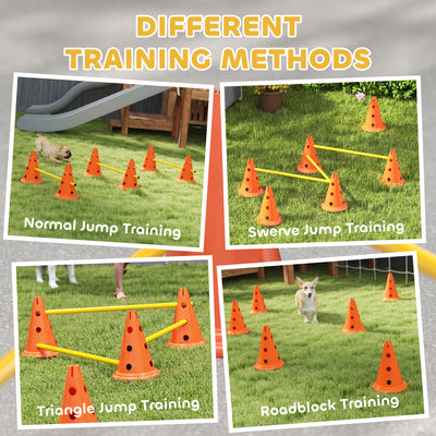 PawHut Dog Agility Equipment Set of 6 Cones, 6 Poles with Carry Bag, 3 PCS Adjustable Height Jumping Obstacles, Orange 