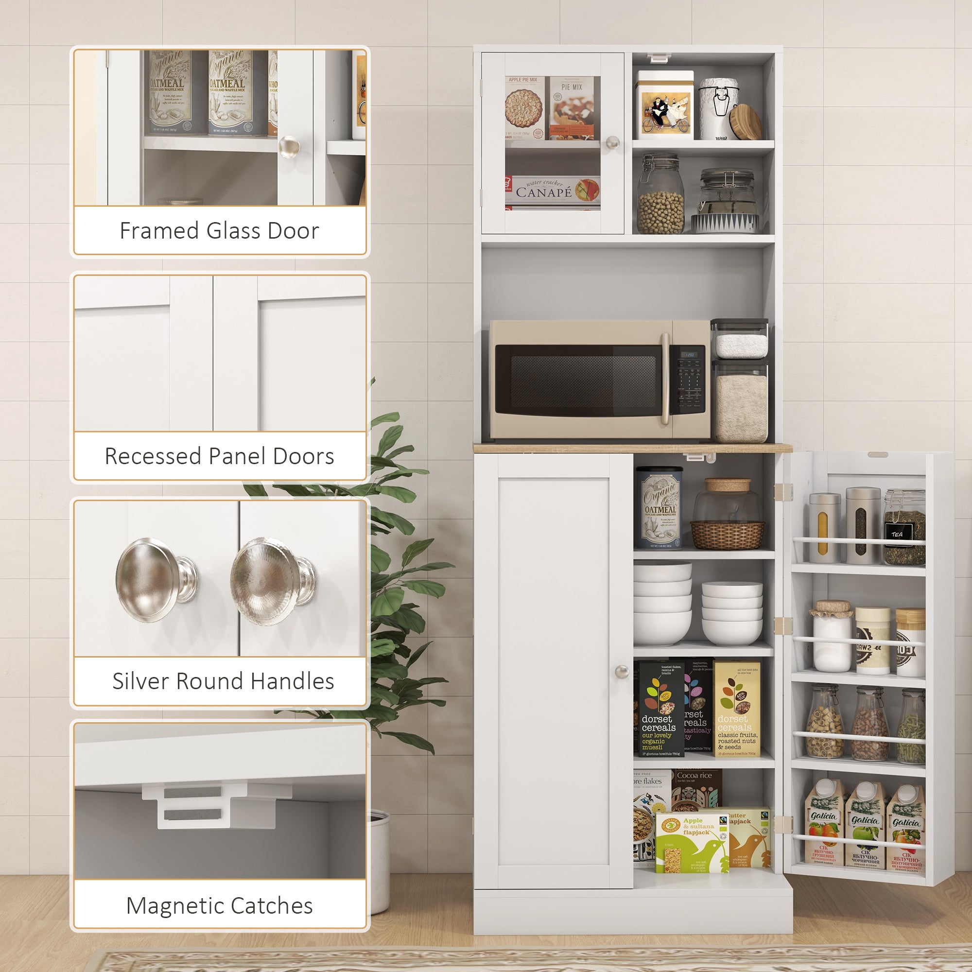HOMCOM Two-Part Kitchen Storage Cabinet - White 