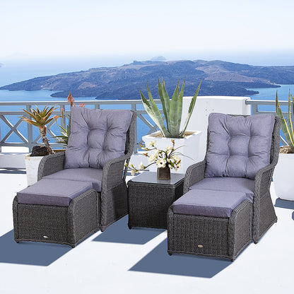 Outsunny 5PCS Deluxe Garden Rattan Furniture Sofa Chair & Stool Table Set  Patio Wicker Weave Furniture Set Aluminium Frame Fully-assembly - Grey 