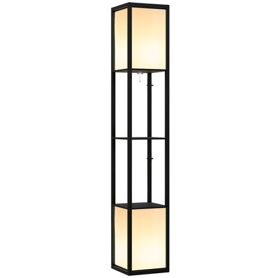 HOMCOM Modern Shelf Floor Lamp with Dual Ambient Light, Standing Lamp Living Room, Bedroom, 156cm, Black 