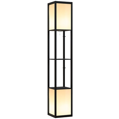 HOMCOM Modern Shelf Floor Lamp with Dual Ambient Light, Standing Lamp Living Room, Bedroom, 156cm, Black 