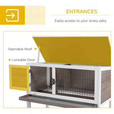 PawHut Wooden Guinea Pig Hutch, Small Animal Cage with Slide-out Tray, Openable Asphalt Roof, 84 x 43 x 70cm, Brown 