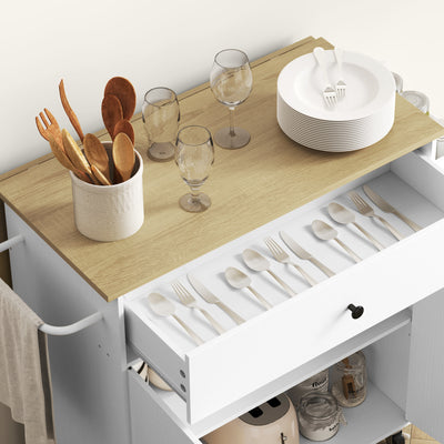 HOMCOM Rolling Kitchen Island with Drop Leaf, Kitchen Storage Cart with Drawer, Spice Rack and Towel Rack, White 