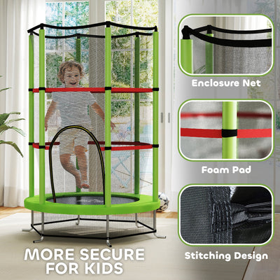 HOMCOM Kids Trampoline, with Enclosure Net, Steel Frame, for Ages 3-6 Years - Green 