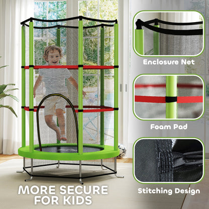 HOMCOM Kids Trampoline, with Enclosure Net, Steel Frame, for Ages 3-6 Years - Green 