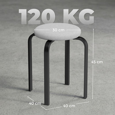 HOMCOM Stackable Stools Modern Cushioned Round Backless Stools Set of 4 Kitchen Dining Room Grey