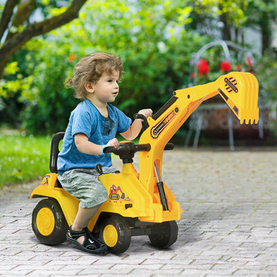 HOMCOM 2 in 1 Kids Ride On Tractor Pull Cart with Bucket, Under Seat Storage, Horn, High Backrest, for 1.5-4 Years Old, Yellow 