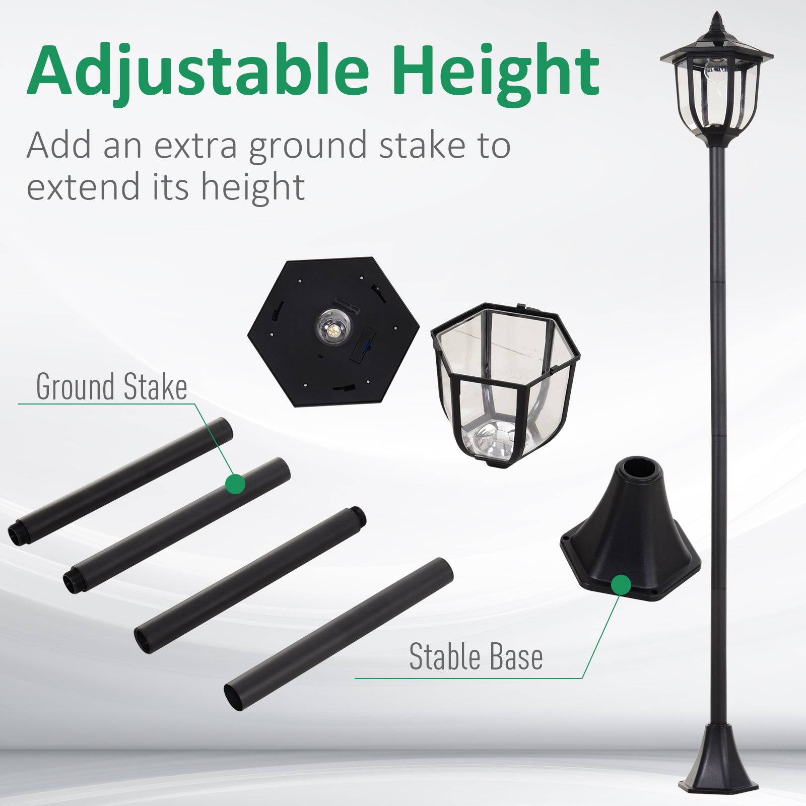 Outsunny Outdoor Garden Solar Post Lamp Sensor Light  LED Lantern Bollard Pathway Torch Light 1.77m Tall 