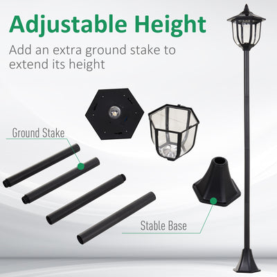 Outsunny Outdoor Garden Solar Post Lamp Sensor Light  LED Lantern Bollard Pathway Torch Light 1.77m Tall 